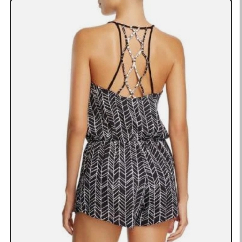DOLCE VITA Ikat Romper Cover-Up Lattice Back. Black/white. Size Small NWT - Picture 5 of 14